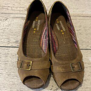 Sketchers Bikers - Brown Leather Peep toe sandals - Size 7.5